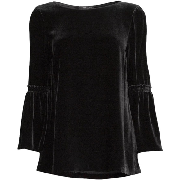 LAFAYETTE 148 Roslin Black Velvet Bell Sleeve Top Boatneck Blouse Holiday Medium - Picture 5 of 9
